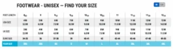 BARE Exowear Socks Unisex -Dive Gear Shop bare unisex footwear sizing chart